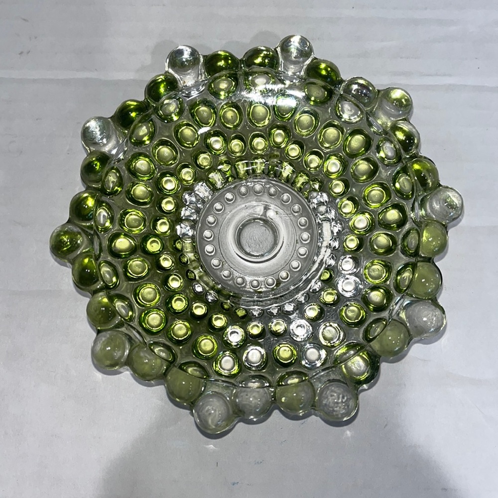 Very Cute Vintage Green Hobnail Glass Jewelry Dish or Ashtray
